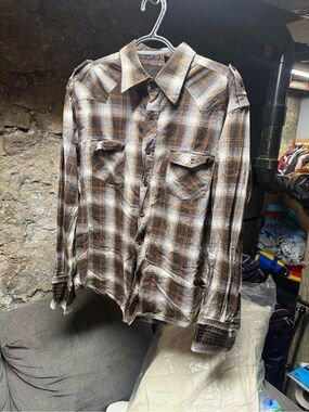 Fender Dress Shirt By Rock & Roll Religion Brown Plain Leather Embroidery Sz L